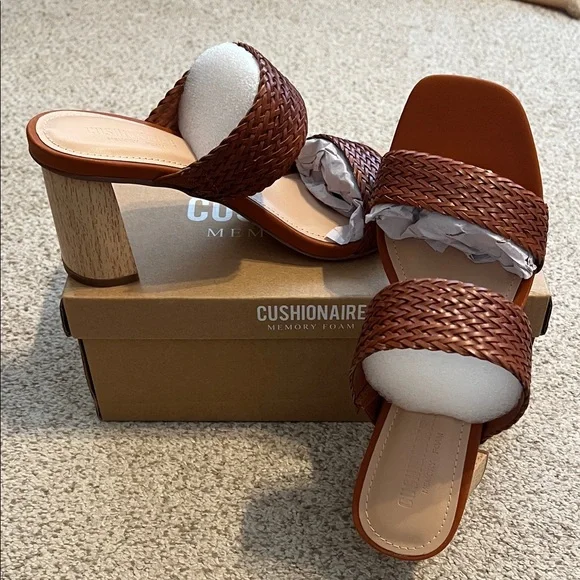 Women's Brown Woven Heeled Sandals - Picture 1 of 6